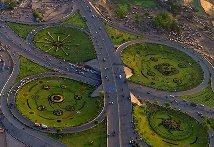 Rawalpindi Ring Road construction and nearby housing societies.
